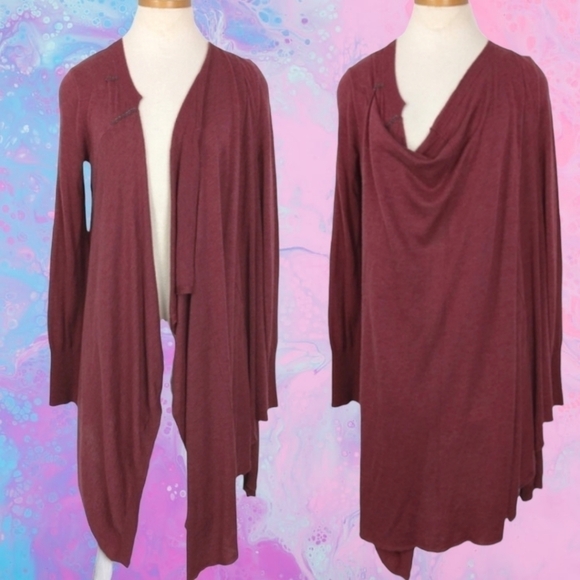 Free People Asymmetrical Drape Cardigan in Wine Size Small - Picture 4 of 12